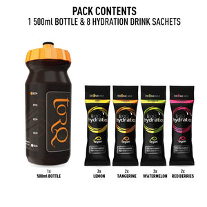 Torq Hydration Set - 500ml Bottle and 8 18g Assorted Hydration Sachets