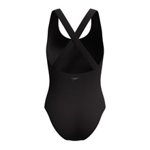 Load image into Gallery viewer, Black speedo recreation solid scoop neck swimsuit.
