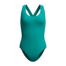 Load image into Gallery viewer, Teal solid scoop neck swimuit.
