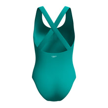 Load image into Gallery viewer, Teal solid scoop neck swimuit.
